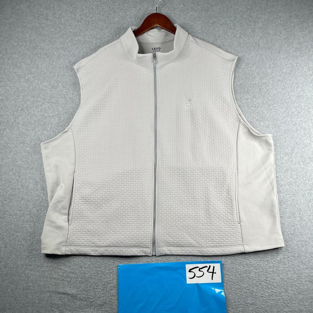 IZOD Golf Vest Full Zip Light Gray 3XL Pockets Lightweight Mens *SEE